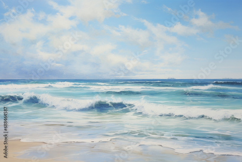 waves on the beach, oil painting