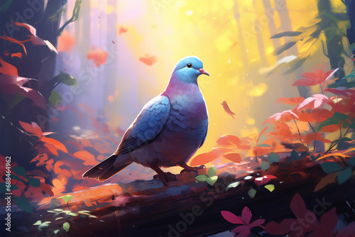 painting style landscape background, a dove in the forest © Yoshimura