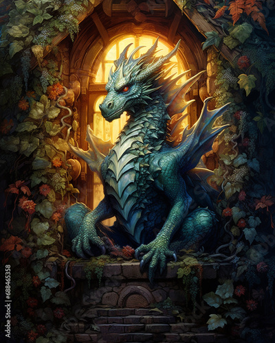 Gorgeous fantasy dragon in dragon land © Daria
