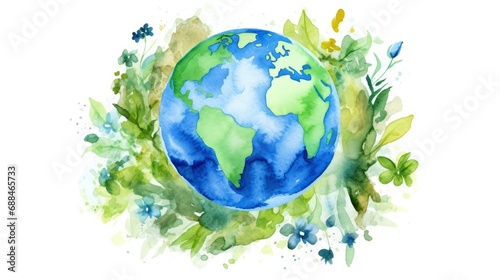 Watercolor Earth. Celebrating World Earth Day with Environmental Protection. © MdImam