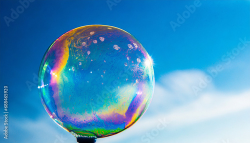 Blue sky and an inflating soap bubble photo