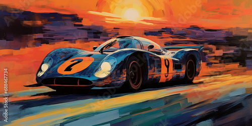 The Classic Race Car Vibrant Colors Watercolor Oil Painting Background