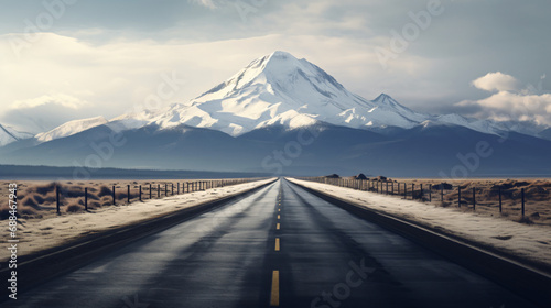 A long road with a mountain