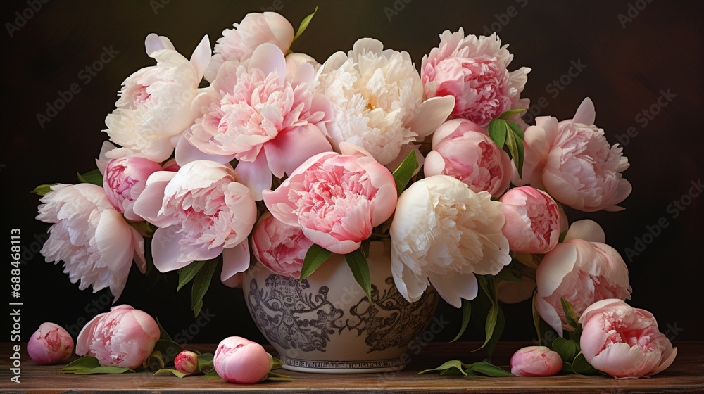 Vase with beautiful peony flowers on table Vase with beautiful peony flowers on table