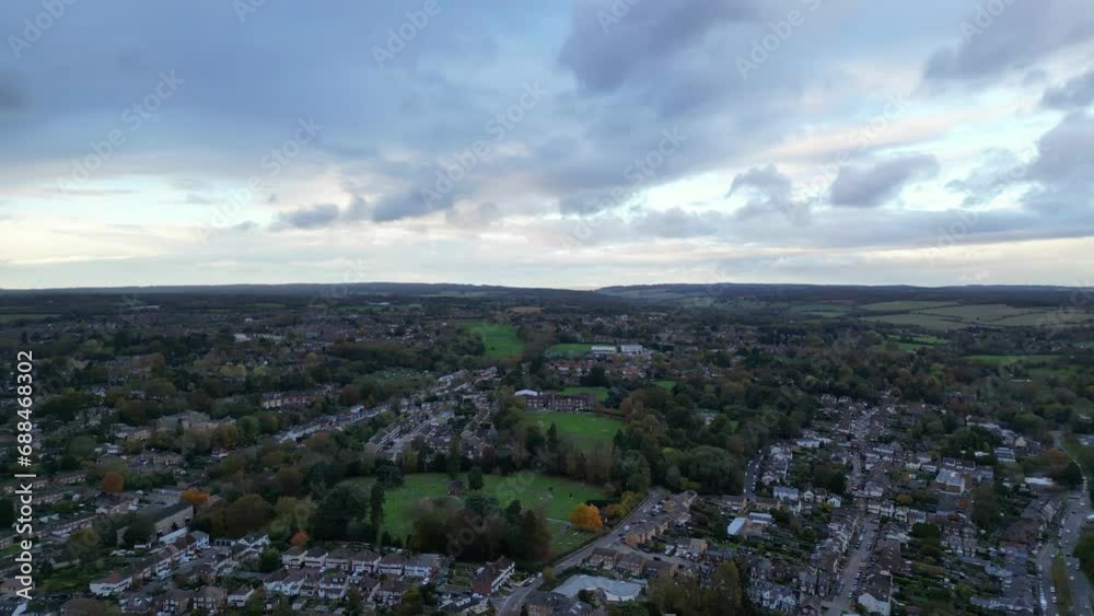 Aerial View of Illuminated Central Hemel Hempstead City of England UK. Footage Was Captured at Just After Sunset From Altitude of Drone's Camera Aerial View of Illuminated Central Hemel Hempstead City of England UK. Footage Was Captured at Just After Sunset From Altitude of Drone's Camera
