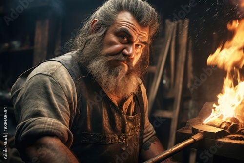 Elderly craftsman, grey-bearded and charismatic, practices the ancient trade with a smile.