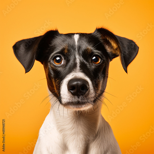 Cute dog on an isolated orange background  ai technology