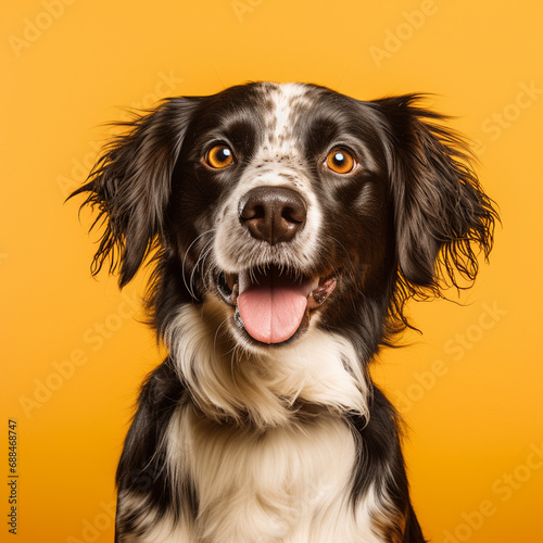 Cute dog on an isolated orange background, ai technology © Rashid