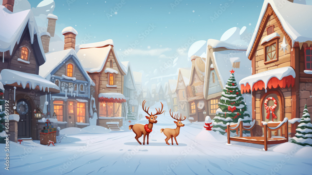 Cute Cartoon Reindeer in a Christmas