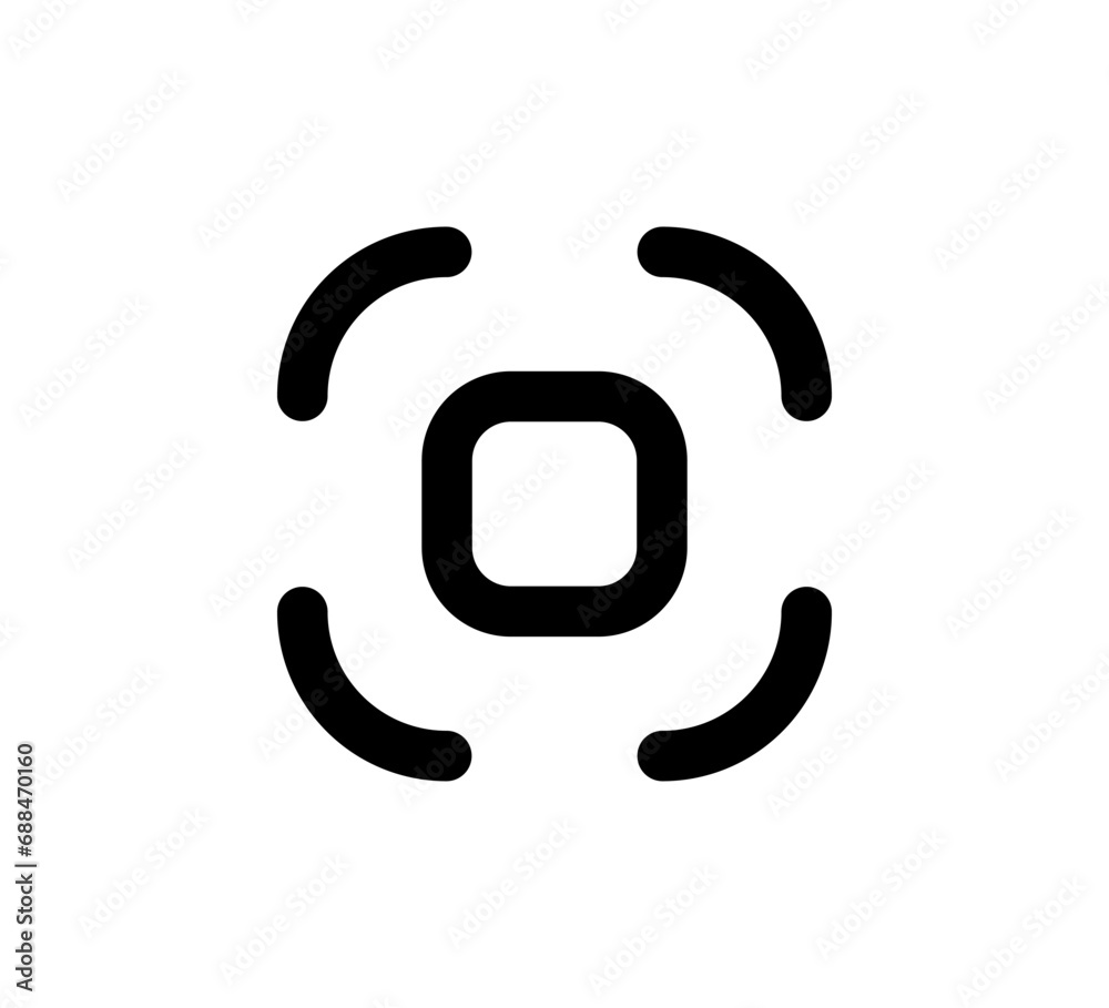 Screenshot icon. Capture symbol. Scan QR code line icon. Center focus symbol. Screen shot and auto focus sign. Design element for web app. Vector illustration isolated on white background. Screenshot icon. Capture symbol. Scan QR code line icon. Center focus symbol. Screen shot and auto focus sign. Design element for web app. Vector illustration isolated on white background.