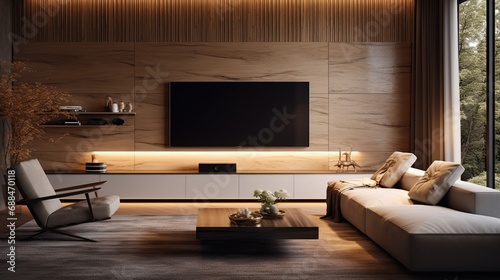 Stylish Living room with TV Setup © Imamul