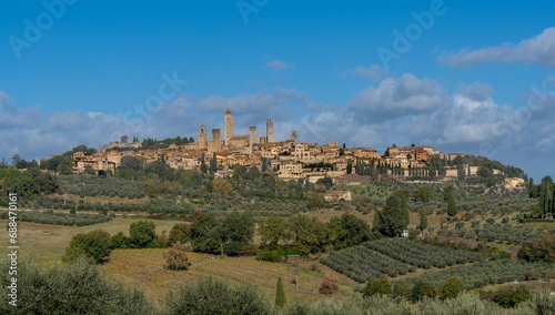 panorama view of the Tuscan town of San Gimignano on late autumn