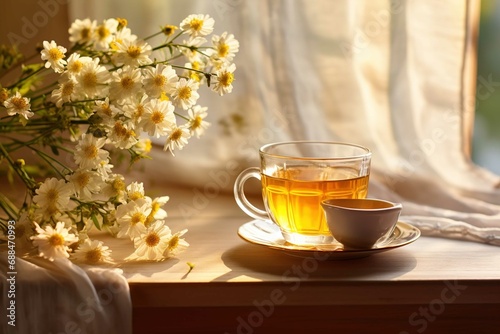 Cup of tea and flowers