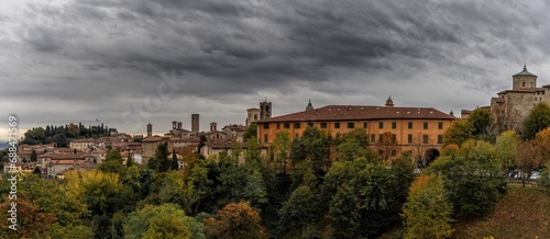 panorama view of the Citta Alta of Bergamo under an overcast sky in autumn