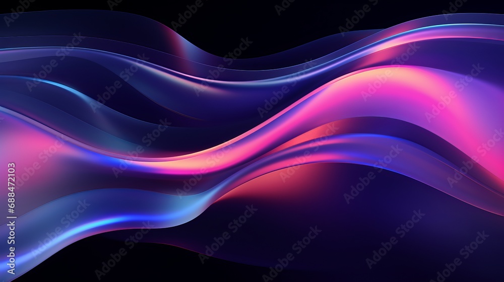 Abstract fluid 3D render with a black background and holographic, iridescent neon curved wave in motion. Abstract fluid 3D render with a black background and holographic, iridescent neon curved wave in motion.