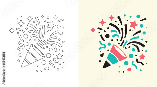 a set of party symbols. Illustration of confetti poppers