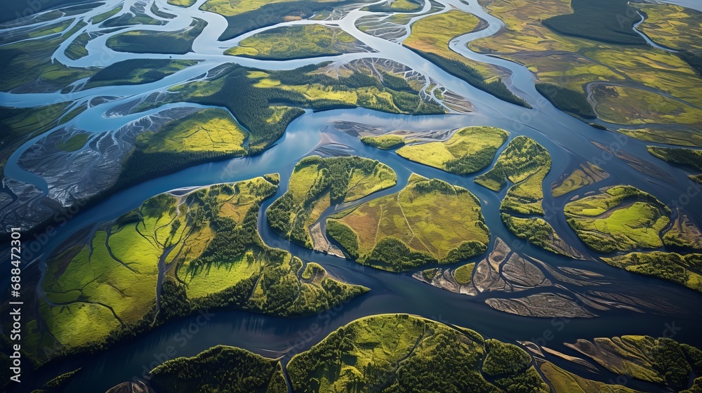 aerial photo of a river delta in the United States' Pacific Northwest