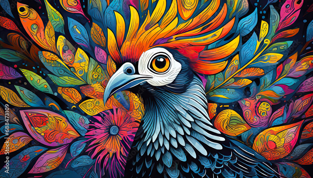 Obraz premium birds bright colorful and vibrant poster illustration