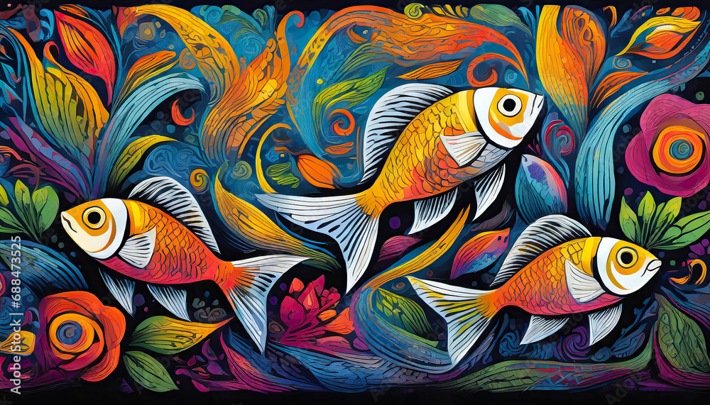 fish bright colorful and vibrant poster illustration
