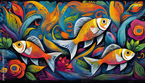 fish bright colorful and vibrant poster illustration © clearviewstock