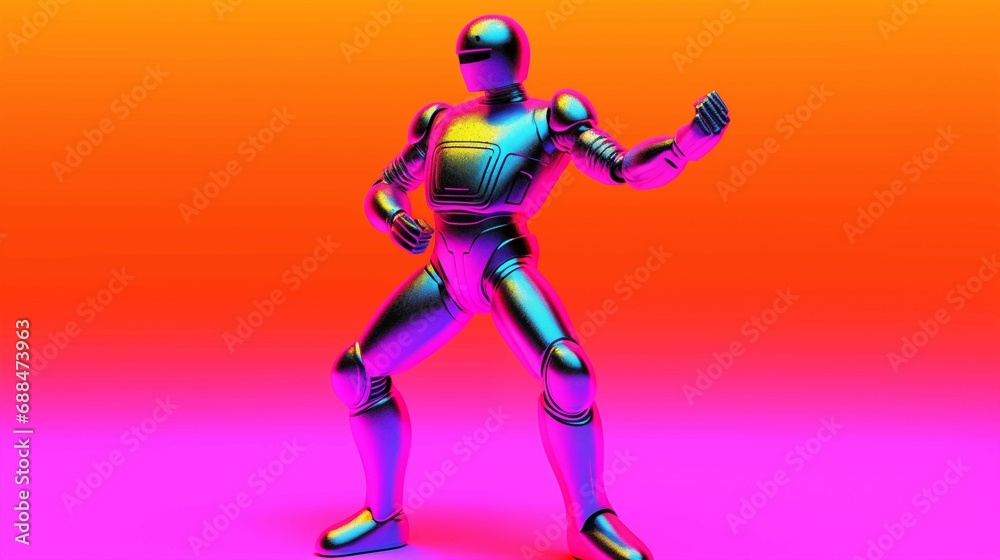 Вancing robot on a bright toxic background in the style of the 80s. Generated AI with love Вancing robot on a bright toxic background in the style of the 80s. Generated AI with love