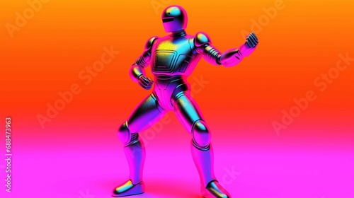   ancing robot on a bright toxic background in the style of the 80s. Generated AI with love