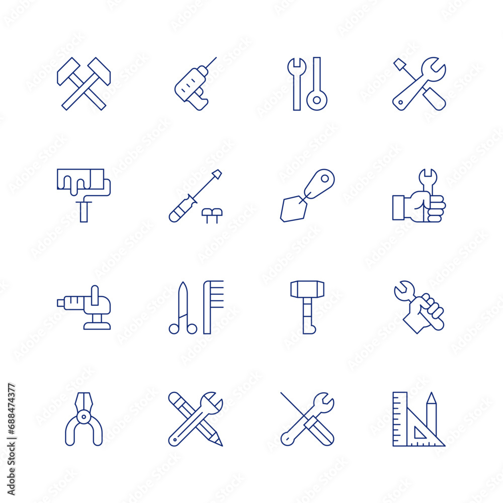 Tools line icon set on transparent background with editable stroke ...