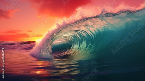 Wave crest at sunset. The perfect place to surf 