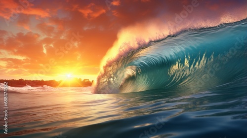 Wave crest at sunset. The perfect place to surf