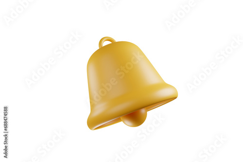 3D rendering. Cute cartoon golden yellow bell symbol icon.