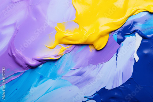 Abstract Acrylic Paint Background - Blue, Yellow, Purple