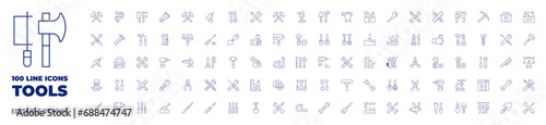 100 icons Tools collection. Thin line icon. Editable stroke. Tools icons for web and mobile app.