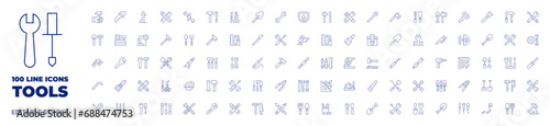 100 icons Tools collection. Thin line icon. Editable stroke. Tools icons for web and mobile app. photo