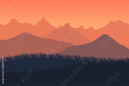 gradient mountain with sunset landscape background