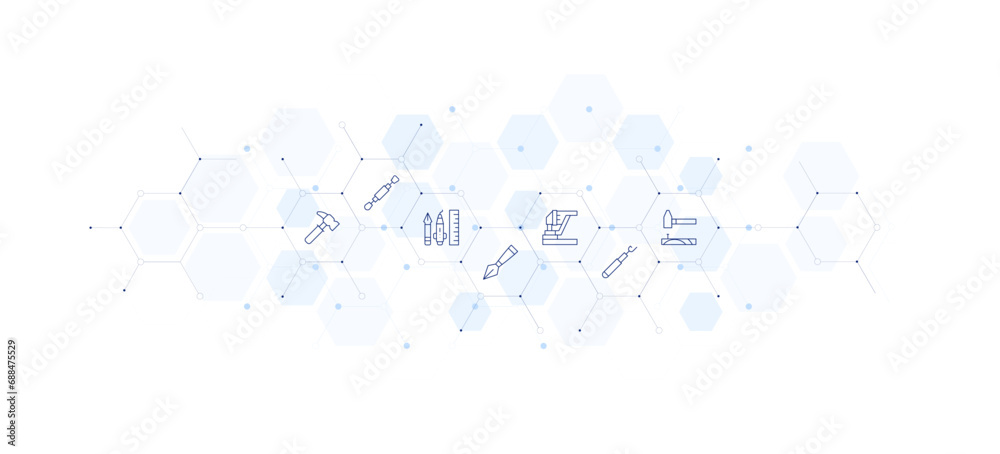Tools banner vector illustration. Style of icon between. Containing hammer, nail, tool, design tools, pen tool, sander.
