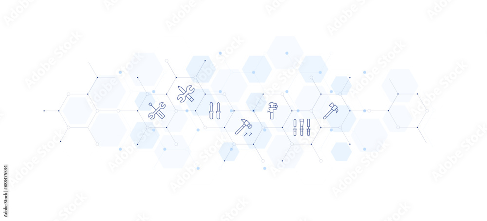 Tools banner vector illustration. Style of icon between. Containing hammer, measure, tools, screwdriver.