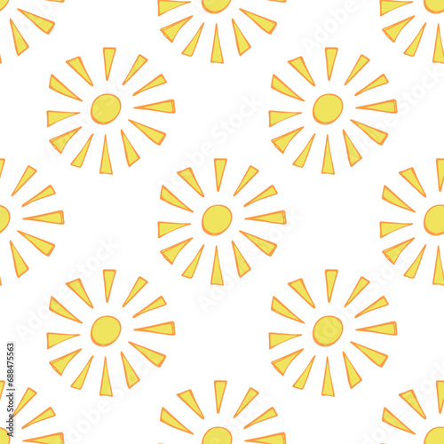 Seamless pattern with sun doodle for decorative print, wrapping paper, greeting cards, wallpaper and fabric