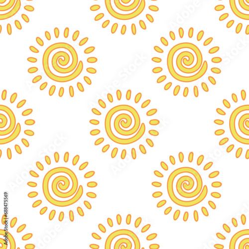 Seamless pattern with sun doodle for decorative print, wrapping paper, greeting cards, wallpaper and fabric