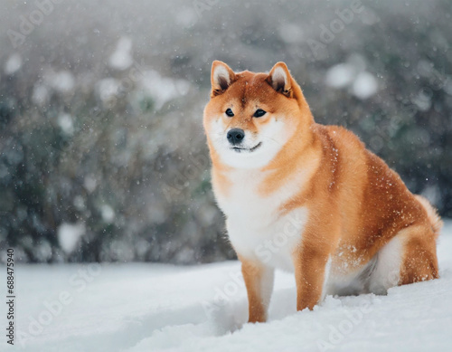 雪の中で遊ぶ柴犬 Generative AI © maaagram