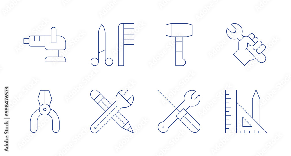 Tools icons. Editable stroke. Containing polisher, pliers, tools, edit tools, construction and tools, repair.