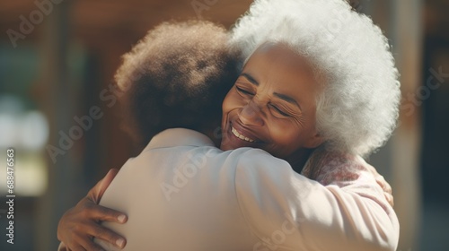 Elderly friends hug as a sign of support for each other. True female friendship, understanding and support. Support from loved ones and empathy. When you don't need words and just need a hug.