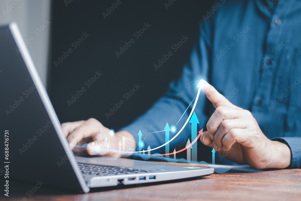 business finance technology and investment trading trader investor. Stock Market Investments Funds and Digital Assets. businessman analyzing forex trading graph financial data. - obrazy, fototapety, plakaty 
