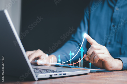 business finance technology and investment trading trader investor. Stock Market Investments Funds and Digital Assets. businessman analyzing forex trading graph financial data. photo