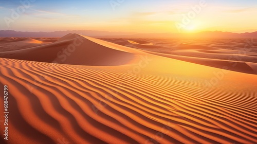 Sand dunes in the desert during sunrise