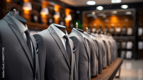 Stylish men's grey suits in a row.
