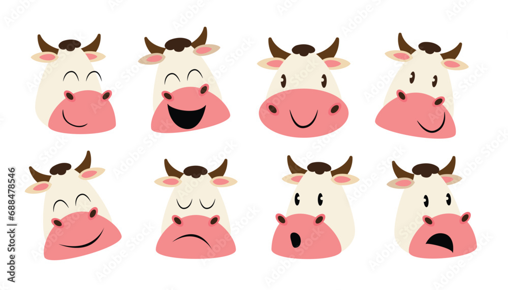 Cow animal character in various action poses vector illustration