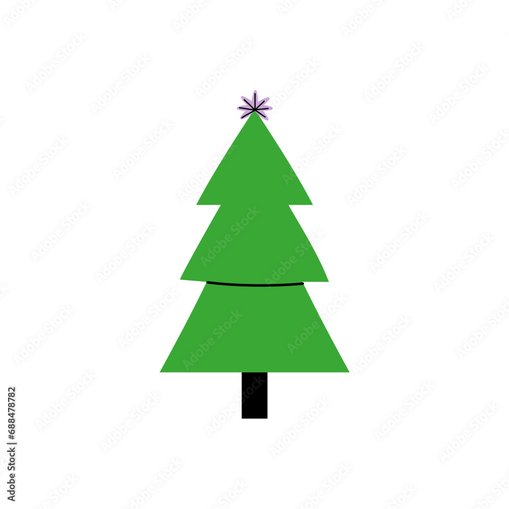 set of fir trees with decorations winter