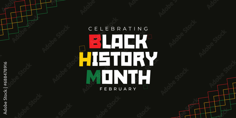 Black history month tricolor flag and black abstract background social media banner Vector design  - obrazy, fototapety, plakaty 