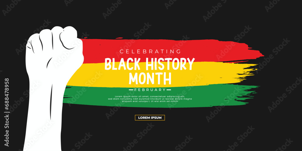 Fototapeta premium Black history month tricolor flag social media banner with african hand Vector 