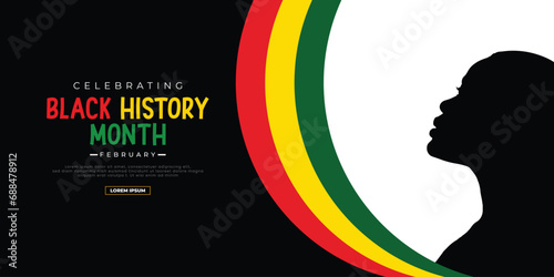 Vector Black history month tricolor flag and black background social media banner with women face